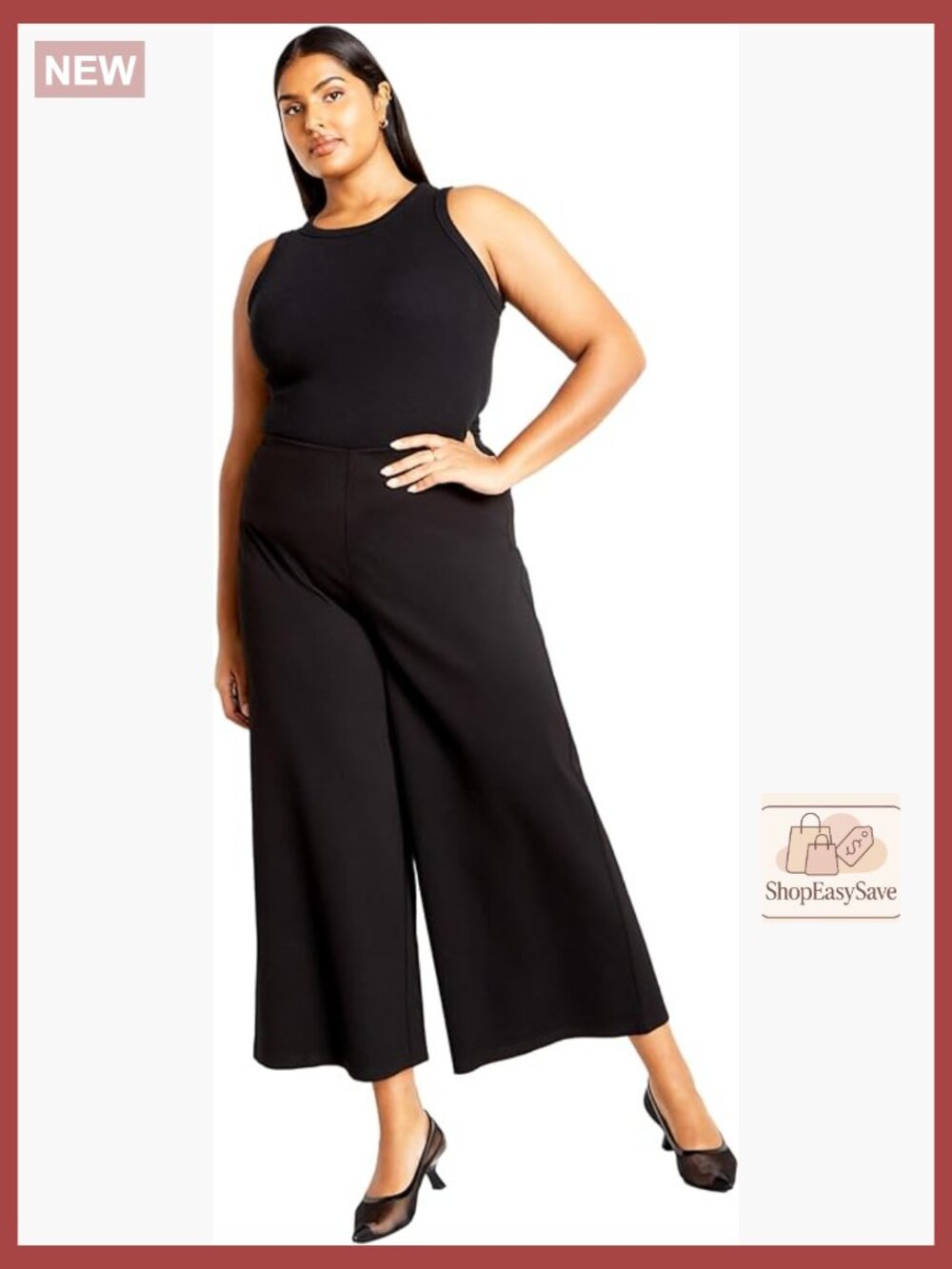 Plus Size Ponte Wide Leg Pants - Pull On Stretch Comfort Effortless Style Black